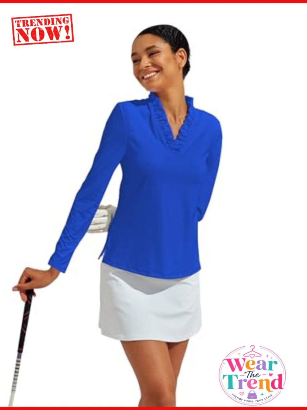 Women's Golf Polo Shirt Ruffle V Neck Long Sleeve UPF 50+ Rash Guard